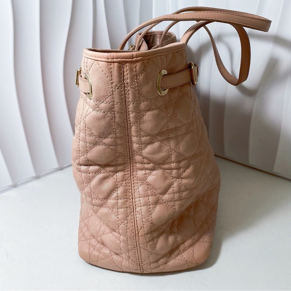 DIOR Lady Dior Tote Bag Blush Pink Cannage Quilted Canvas Gold Hardware - Picture 4 of 12